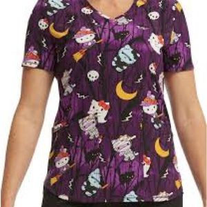 NWT Scrubstar Women’s Sanrio Hello Kitty Halloween Night Forest V Neck Scrub
